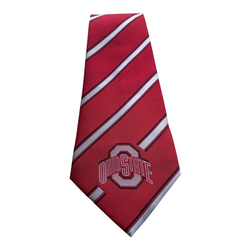 Ohio State Buckeyes Men Red Striped Woven Poly Necktie NCAA Logo NWT